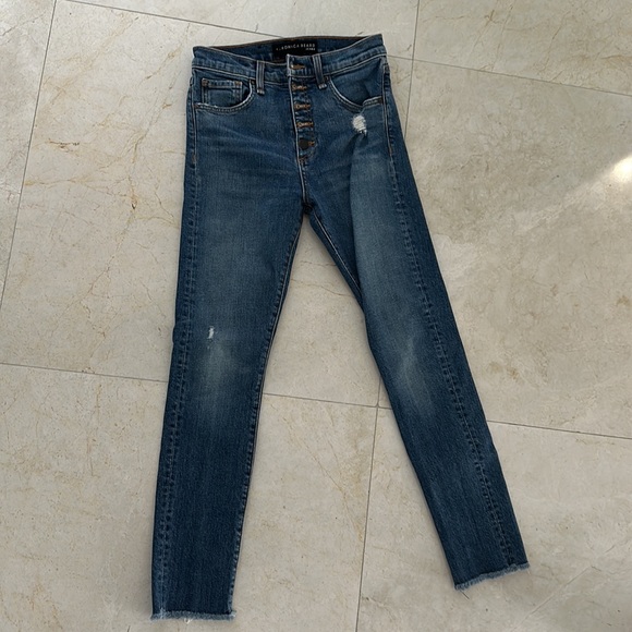 Veronica Beard Faye High-Rise Button-Fly Skinny Jeans w/ Frayed Hem - Picture 3 of 7